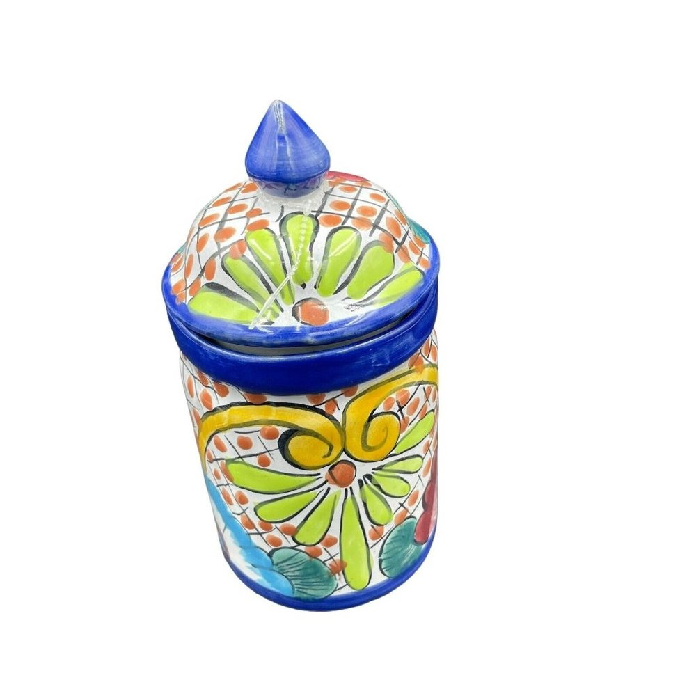 VTG Mexican Talavera Hand Painted Pottery Ginger Jar W Lid Mexico Signed Floral